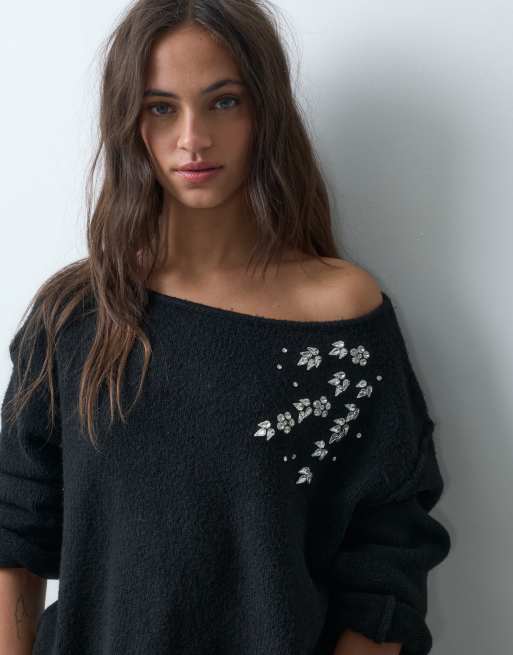 Miss Selfridge embellished slouchy jumper in black , 4 of 5