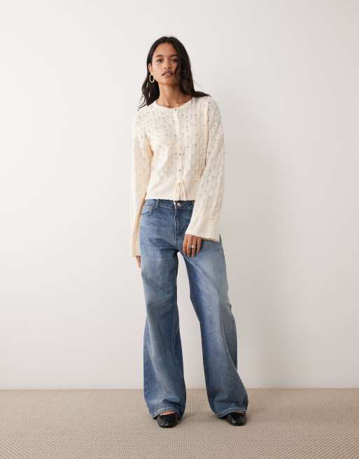 Miss Selfridge embellished tie front cardigan in cream, 4 of 4
