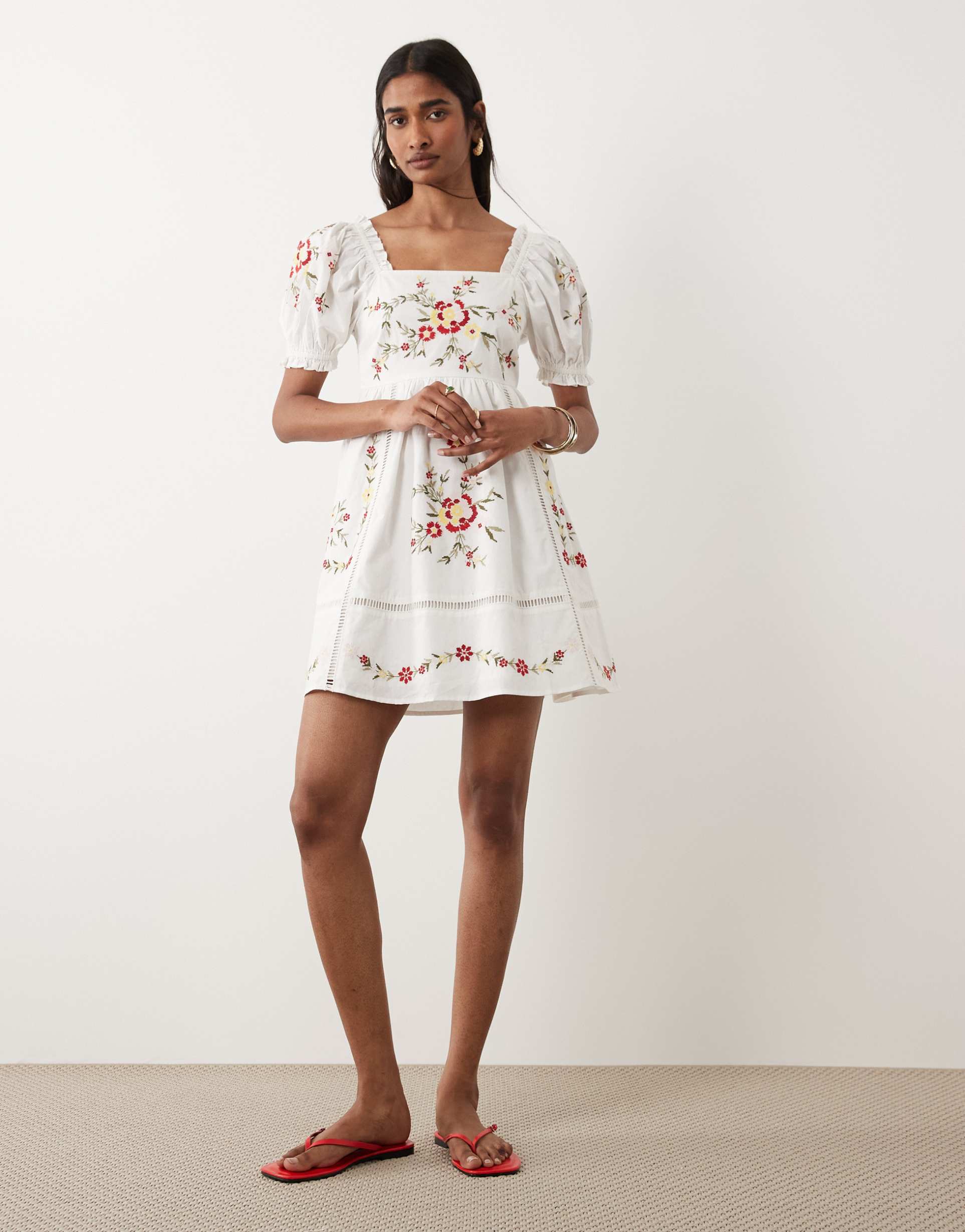 miss selfridge embroidered baby doll mini dress in white