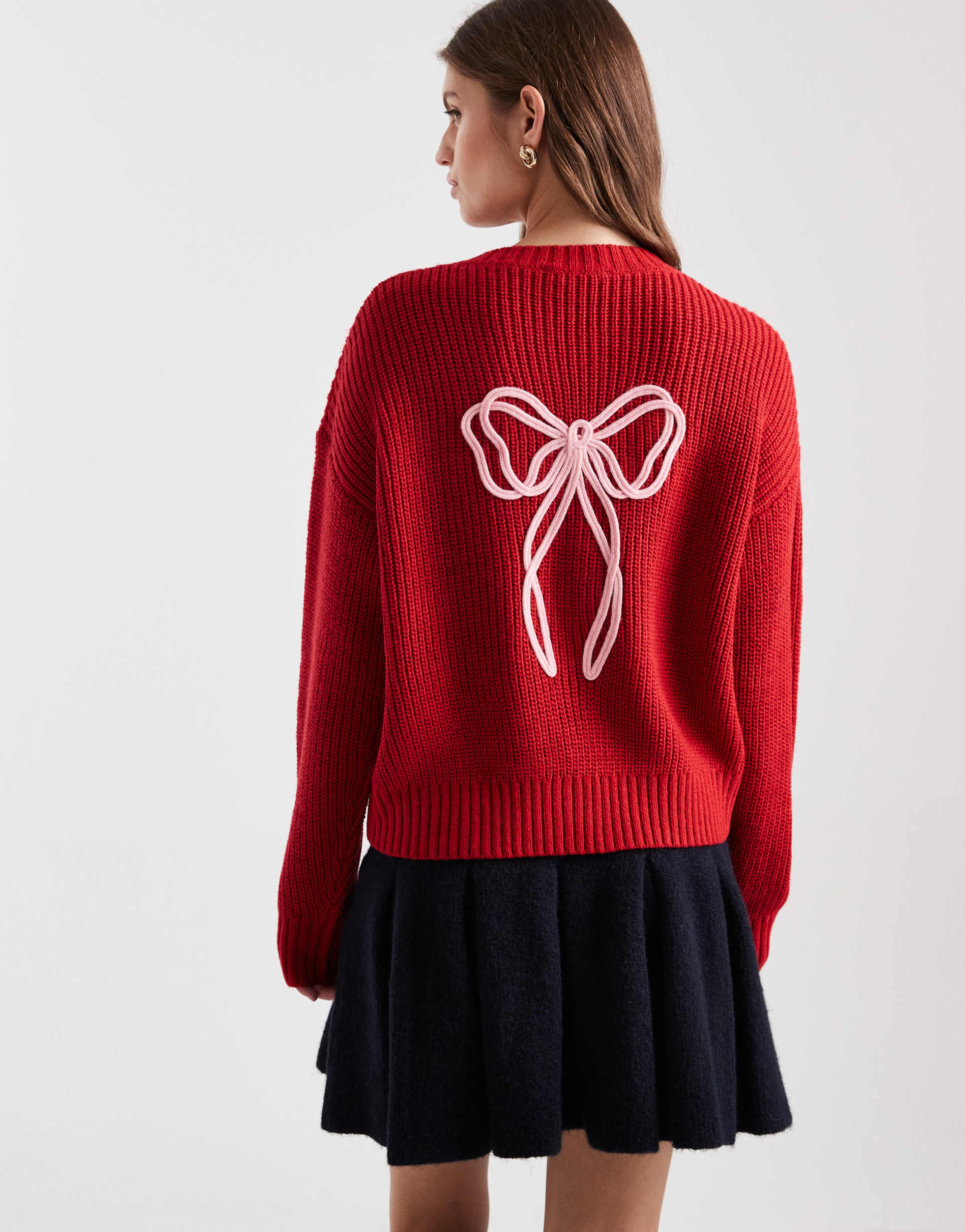 miss selfridge embroidered bow detail cardigan in red