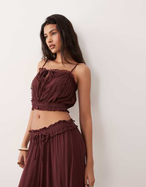 Miss Selfridge embroidered cami top co-ord in brown - view 1