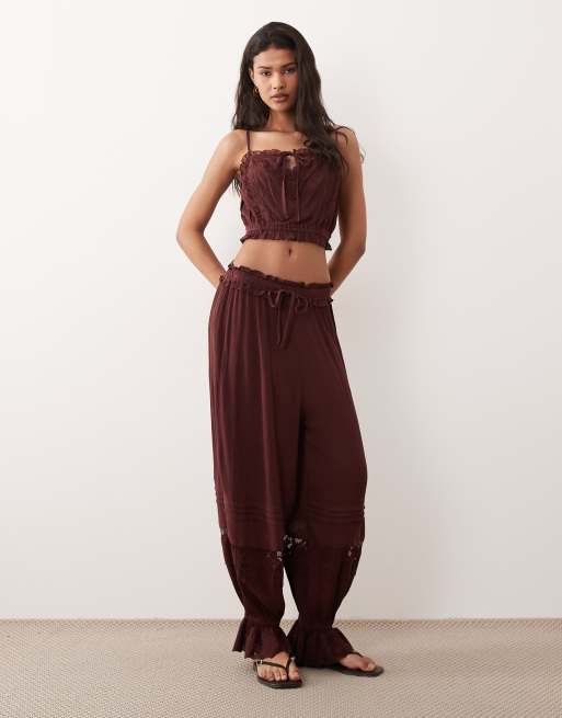 Miss Selfridge embroidered cami top in brown (Part of a set), 2 of 4
