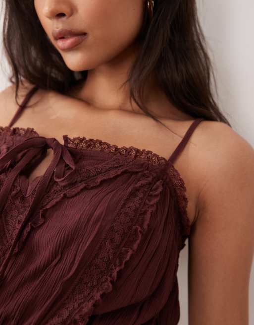 Miss Selfridge embroidered cami top in brown (Part of a set), 3 of 4