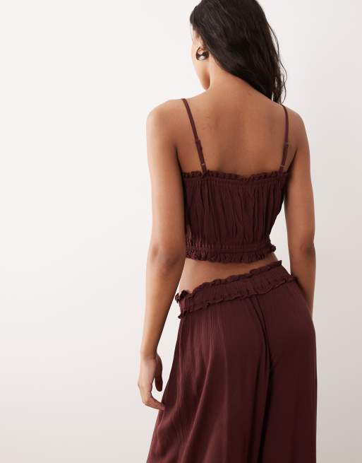 Miss Selfridge embroidered cami top in brown (Part of a set), 4 of 4