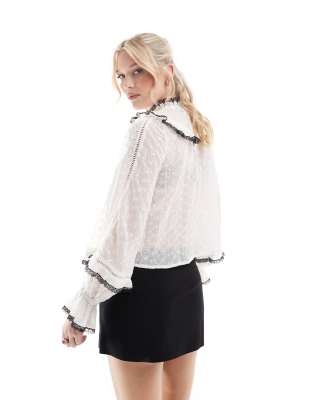 Miss Selfridge embroidered chiffon heritage blouse with black tipping