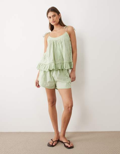 Miss Selfridge embroidered co ord in sage - view 1