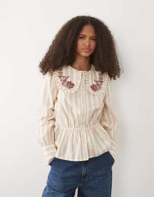 Miss Selfridge Embroidered Collar Blouse In Multi