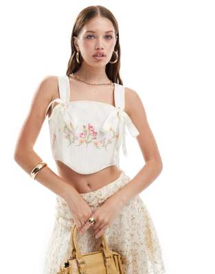 Miss Selfridge Embroidered Corset Bow Top In White