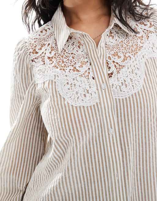 Miss Selfridge Embroidered Detail Shirt Dress in Stripe print-Multi