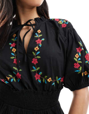 Shop Miss Selfridge Western Embroidered Detail Waisted Mini Dress In Multi