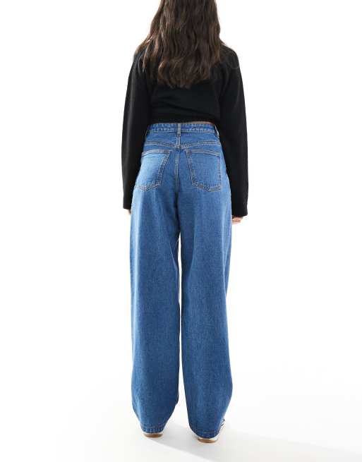 Miss Selfridge embroidered floral baggy jean in blue wash