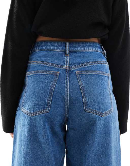 Miss Selfridge embroidered floral baggy jean in blue wash, 4 of 5