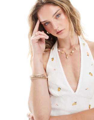 Miss Selfridge Embroidered Halterneck Cami Top-multi In White