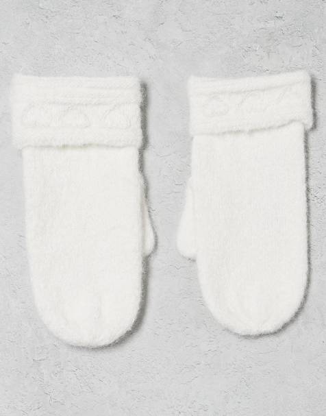 Miss Selfridge embroidered heart knitted mitten in cream - view 1