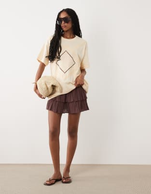 Miss Selfridge Embroidered Heritage Oversized T-shirt In Yellow