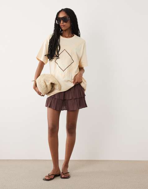 Miss Selfridge embroidered heritage oversized T-shirt in buttermilk - view 1