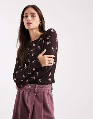 Miss Selfridge Embroidered Long Sleeve Tee-multi