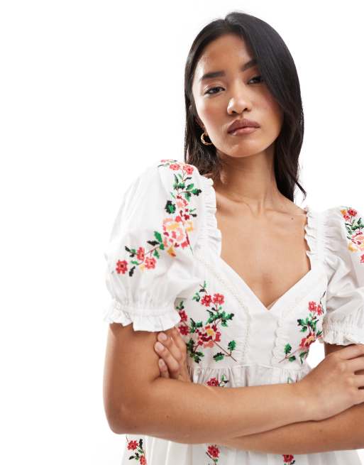 Miss Selfridge embroidered mini babydoll dress