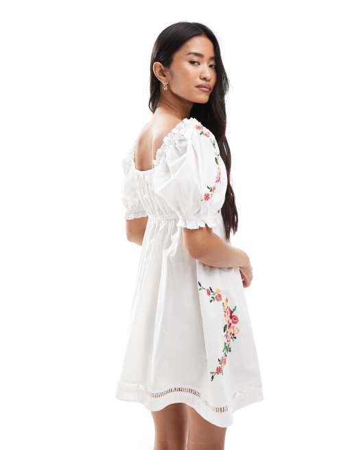 Miss Selfridge embroidered mini babydoll dress