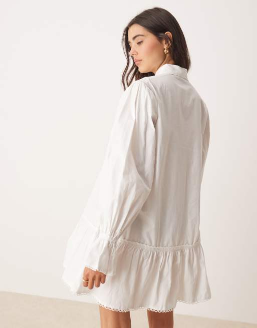 Miss Selfridge embroidered poplin shirt dress in white, 4 of 4
