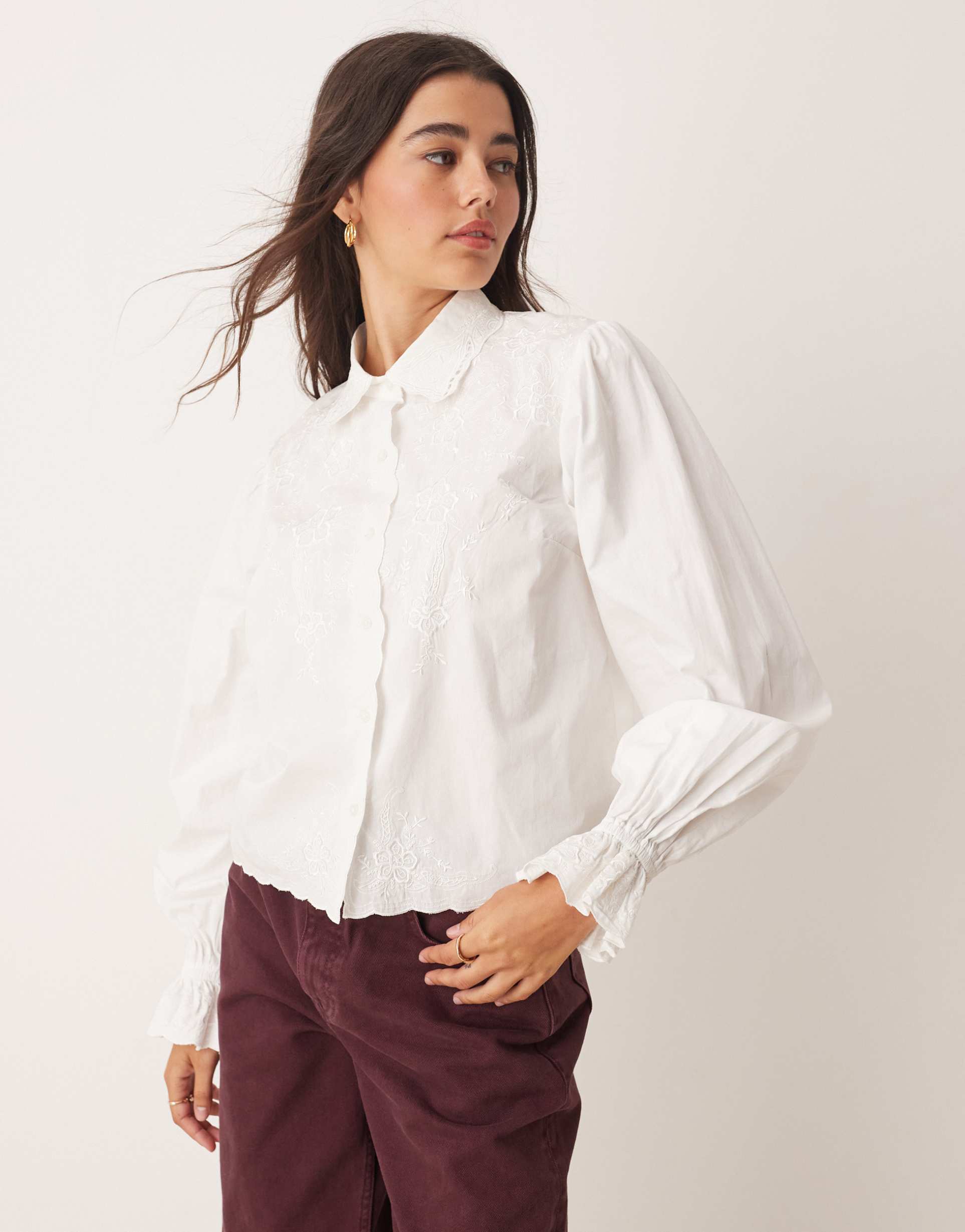 miss selfridge embroidered poplin shirt in white
