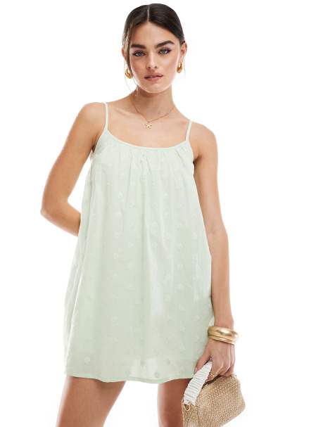 Miss Selfridge embroidered strappy mini sundress in green - view 1