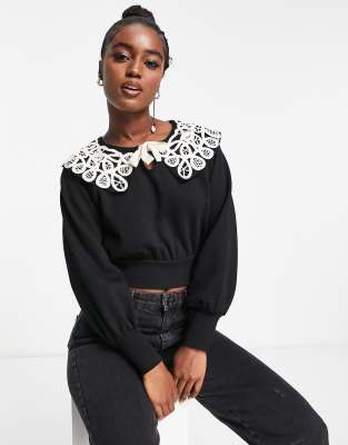 Miss Selfridge embroidered sweatshirt in black