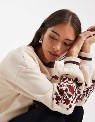 Miss Selfridge Embroidered Tapestry Sweatshirt-white In Neutral