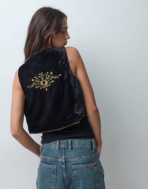 Miss Selfridge embroidered velvet waistcoat in black, 5 of 5