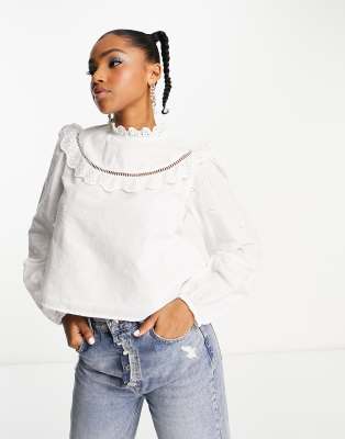 Miss Selfridge embroidered victoriana top in cream | ASOS