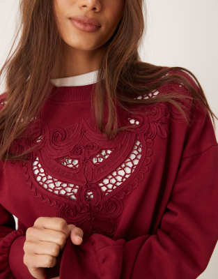 Miss Selfridge Embroidery Cut Out Detail Sweatshirt In Red