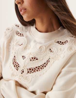 Miss Selfridge Embroidery Cut-out Detail Sweatshirt In White