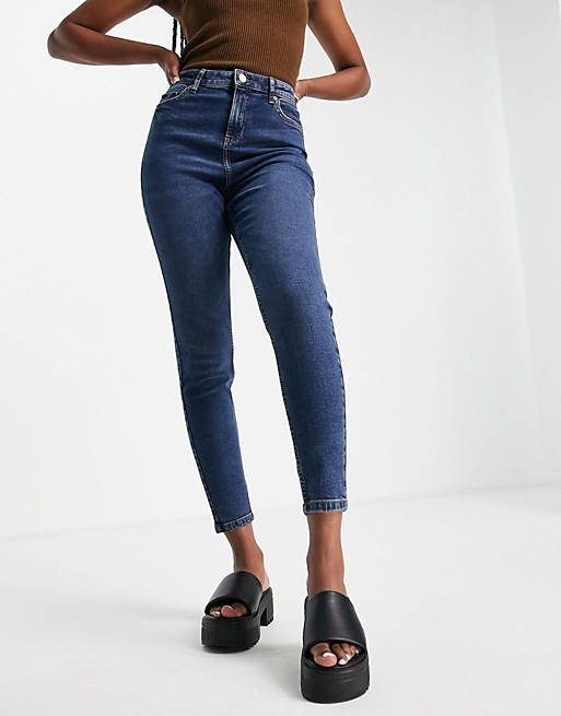 Miss Selfridge - Emily - Enkellange skinny jeans met hoge taille in blauw met donkere wassing