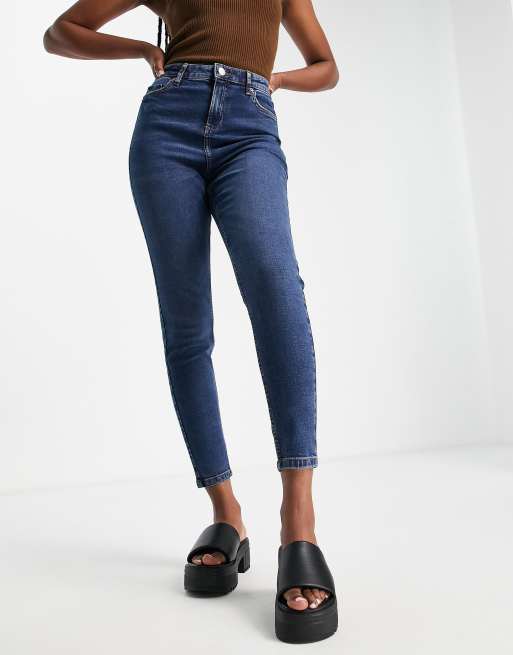 Miss Selfridge Emily high waist ankle grazer skinny jeans in darkwash blue