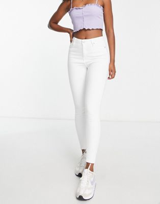 Miss Selfridge Emily high waist ankle grazer skinny jeans in white - ASOS Price Checker