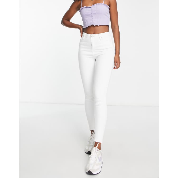 High Waist Women Cream White Solid Skinny Fit Ankle-Length side