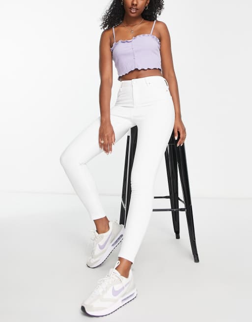 Miss Selfridge Emily high waist ankle grazer skinny jeans in white