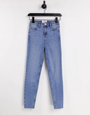 Jeans Miss Selfridge - Emily - Jean skinny court à taille haute - Bleu délavé moyen