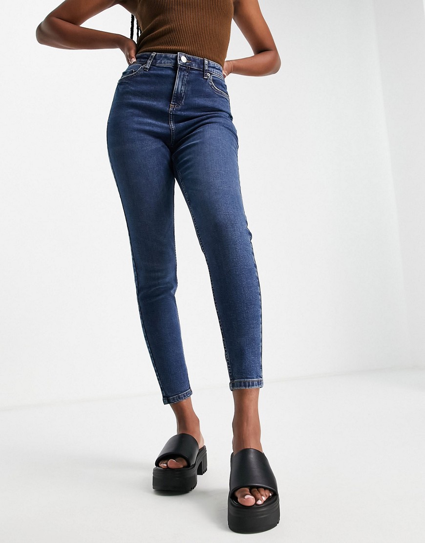 Miss Selfridge - Emily - Jeans Skinny Alla Caviglia E A Vita Alta Lavaggio Blu Scuro