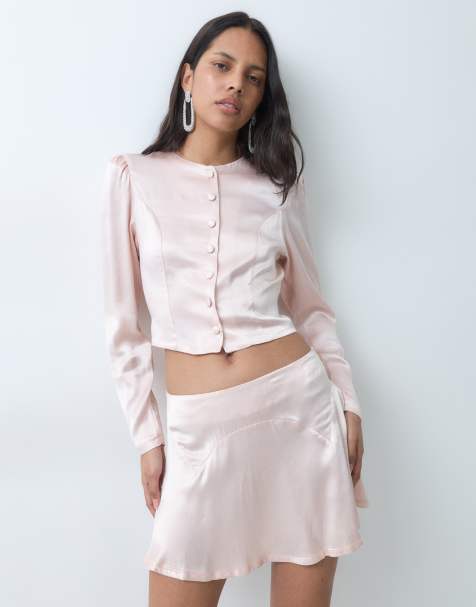 Miss Selfridge ensemble coordonné blouse en satin boutonnée à manches bouffantes - view 1