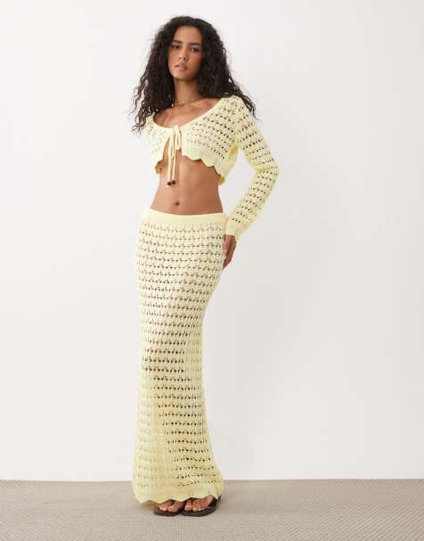 Miss Selfridge ensemble coordonné jupe longue crochet jaune beurre - view 1