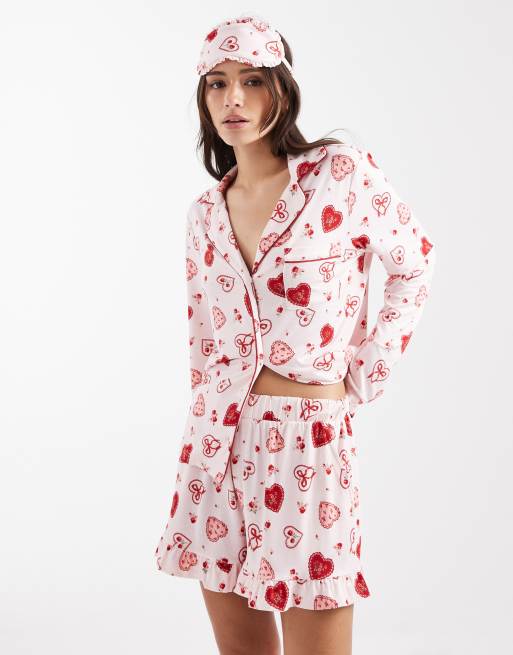Miss Selfridge - Ensemble de pyjama ultra doux à imprimé cœurs, 3 de 4