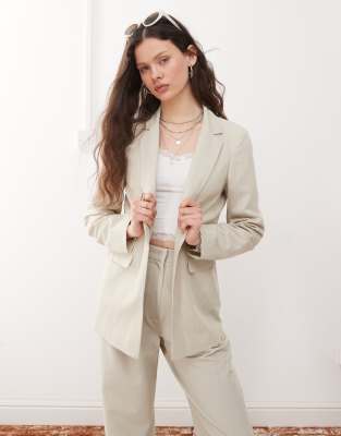 essential edge to edge blazer in stone-Neutral