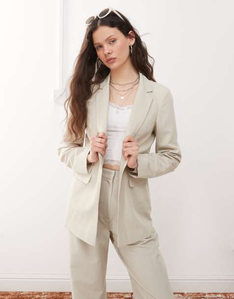 Miss Selfridge essential edge to edge blazer in stone - view 1