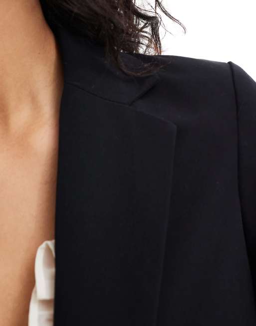 Miss Selfridge Essentials edge-to-edge blazer in black, 3 of 4