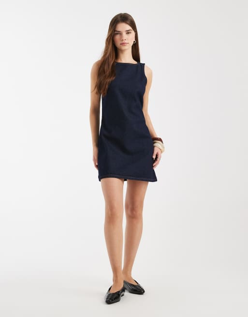 Miss Selfridge – Etuikleid aus Denim in Indigoblau, 4 von 4
