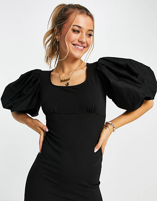 Dresses Miss Selfridge extreme puff sleeve midi dress in black 