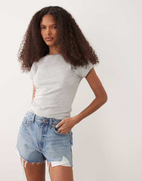Miss Selfridge extreme rip short in blue wash - view 1