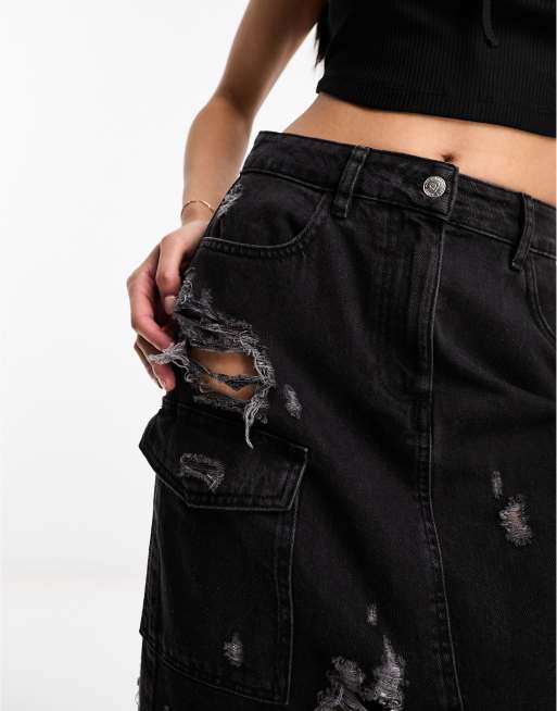 Womens black 2024 ripped denim skirt