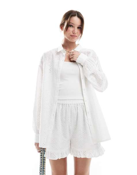 Miss Selfridge eyelet detail shirt in white - part of a set - view 1